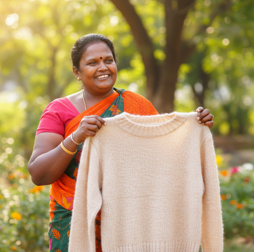 Artisan with finished garment