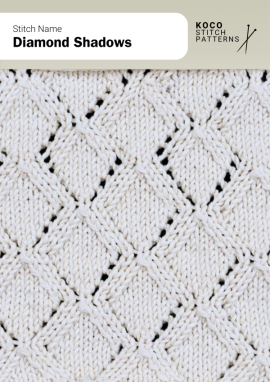 Raised diamond outlines create a soft, shadowed texture that adds depth and sophistication to any knit surface Close-up of the Diamond Shadows handknit stitch pattern showing raised diamond outlines in cream yarn, creating a textured, shadowed surface ideal for classic knitwear and geometric stitch designs