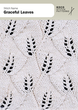Overlapping leaf motifs create a flowing, organic texture that brings softness and movement to knitted fabric Close-up of the Graceful Leaves handknit stitch pattern showing overlapping leaf-shaped motifs with lace eyelet centers in cream yarn, creating a flowing, textured design ideal for lace knitwear and botanical stitch projects