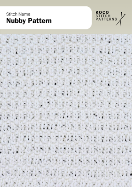 A dense, pebbled texture gives this stitch a soft, nubby surface perfect for cozy knits Close-up of the Nubby Pattern handknit stitch pattern showing a dense, evenly spaced nubby texture in white yarn, creating a soft, pebbled surface ideal for cozy knitwear and textured stitch projects