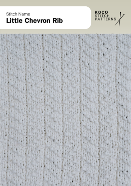 Delicate chevron ribs add gentle diagonal movement within clean vertical lines Handknit sample featuring narrow chevron ribs arranged in vertical columns, forming a subtle textured pattern