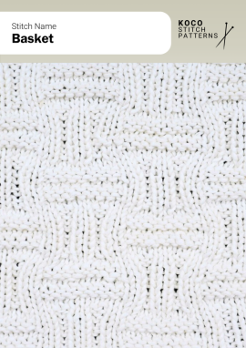 Curved basket-like blocks arranged in a soft interlocking pattern for gentle texture and visual flow Handknit sample with rounded interlocking basket-style blocks creating a soft, textured repeating pattern