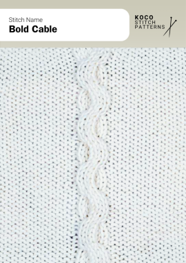 Strong, rounded cables create a striking vertical feature for bold knitwear designs Handknit Bold Cable stitch featuring a single column of thick, rounded cables on a smooth knitted background