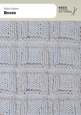 Defined box motifs framed by tidy raised lines, creating a crisp, structured repeat across the fabric Handknit sample featuring repeating box-shaped motifs framed by raised vertical and horizontal lines, creating a structured geometric pattern
