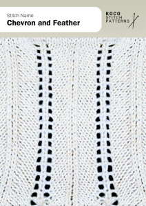 This stitch combines chevron lines with feathered lace details, producing graceful vertical movement Handknit swatch featuring chevron and feather lace stitch, with repeating V-shaped lace motifs for airy, decorative knit projects