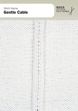 A subtle, narrow cable offering soft texture and understated elegance Handknit Gentle Cable stitch showing a slim, softly twisted vertical cable on a smooth knitted background