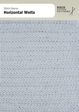 Soft horizontal ridges run across the fabric, creating a simple, gently textured surface Handknit fabric showing repeating horizontal welted ridges, creating a soft, lightly textured pattern