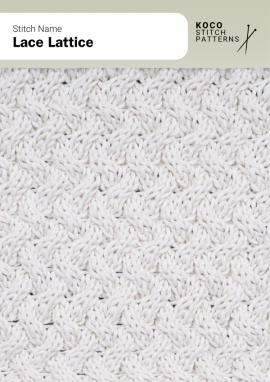 An open lattice of interlocking curves creates a delicate, airy texture with graceful movement Handknit sample featuring an open lace lattice of interlocking curved stitches, creating a delicate airy texture