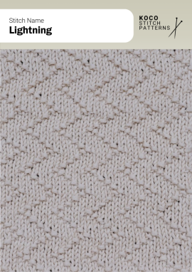 Zigzag lines create a lively lightning-style pattern with bold directional movement Handknit sample featuring repeating zigzag lines that form a lightning-style textured pattern