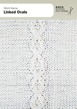 Interlocking oval cables form an elegant, continuous chain with refined texture Handknit Linked Ovals cable stitch showing interlaced oval-shaped cables arranged vertically on a smooth knitted background