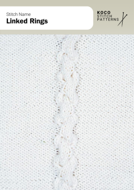 Delicate ring-shaped cables connect in a graceful vertical chain for soft texture Handknit Linked Rings cable stitch showing vertically connected ring-shaped cables on a smooth knitted background