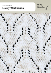 Wishbone lace motifs arranged in staggered peaks create a bold geometric design with airy openness Handknit swatch in lucky wishbones stitch, displaying lace motifs shaped like wishbones in repeating rows, ideal for modern lace knitwear