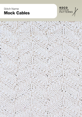 Soft twisting lines mimic the look of true cables, creating a gentle woven effect with easy texture Handknit sample featuring repeating mock cable twists that create a light, woven-style textured pattern