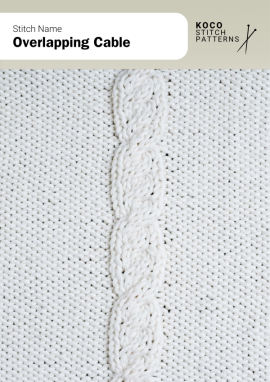 Softly curved cables overlap to create a smooth, continuous vertical flow Handknit Overlapping Cable stitch showing vertically aligned, overlapping oval cables on a smooth knitted background