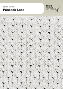Peacock lace displays small fan-like motifs, adding elegance and delicate texture Handknit swatch in peacock lace stitch, featuring lace eyelets shaped like tiny feathers, suited for shawls, scarves, and lightweight garments