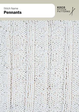 Neat pennant-shaped motifs sit between slim vertical lines, adding soft directional movement to the fabric Handknit sample featuring repeating triangular pennant motifs arranged between narrow vertical lines for a soft textured pattern