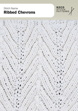 The Ribbed Chevrons stitch creates raised V-shaped ridges with subtle texture and elasticity Close-up of the Ribbed Chevrons stitch in cream yarn, showing raised V-shaped ribbed lines creating a textured chevron pattern