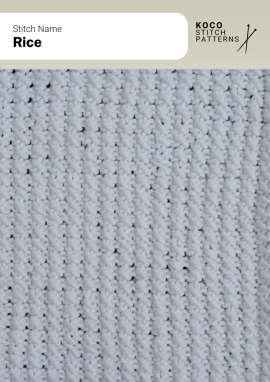 Tiny alternating bumps create a fine rice-grain texture with a soft, even surface Handknit sample featuring small rice-grain bumps arranged in a neat repeating texture
