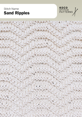 Flowing wave-like lines mimic gentle sand ripples, adding smooth movement and texture Handknit fabric showing repeating curved ripple lines resembling soft sand waves, forming a textured pattern