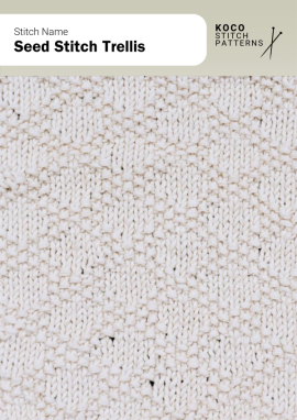 A diagonal trellis of seed-stitch sections adds gentle texture and a soft lattice effect across the fabric Handknit sample featuring diagonal seed-stitch blocks arranged in a soft trellis pattern with gentle texture