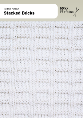 Offset brick-shaped blocks create a structured repeating pattern with tidy geometric rhythm Handknit sample with repeating staggered brick-like blocks arranged in neat horizontal rows