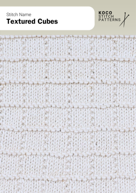 Raised rectangular blocks form a tidy cube-like grid with soft geometric structure Handknit sample featuring repeating raised rectangular blocks arranged in a staggered cube-style pattern