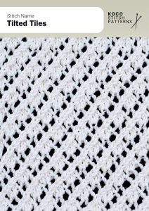 Tilted tiles create diagonal latticework for a bold geometric lace effect Handknit swatch in tilted tiles stitch, showing diagonal lace motifs that form a tiling pattern, perfect for modern knitwear and textured fabrics