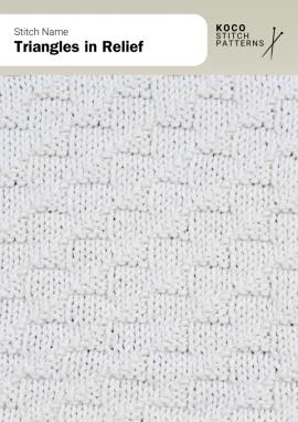 Raised triangular motifs form a neat geometric repeat with gentle sculpted texture Handknit fabric showing repeating raised triangles arranged in a clean relief pattern