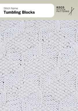 Interlocking angled blocks create a soft optical tumbling effect with gentle movement Handknit sample featuring angled textured blocks arranged to create a subtle tumbling-blocks illusion