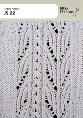 Twisted cable lines and openwork lace form an intricate lattice with elegant handknit depth Close-up of the JS 22 handknit stitch pattern in white yarn, showing narrow twisted cables, openwork lace, and an intricate lattice-style texture