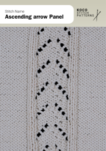 Arrow-shaped lace motifs rise in a clean vertical panel, bringing structure and a sense of movement to classic handknit designs Close-up of the Ascending Arrow Panel stitch pattern in white yarn, showing upward-pointing lace arrow motifs framed by textured borders perfect for handknit sweaters, blankets, or garments with structured cable panels