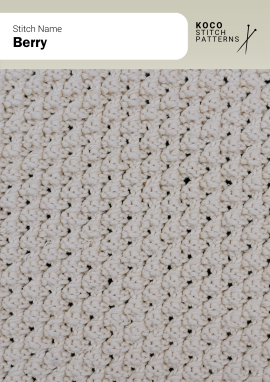 Rounded berry-like textures create a plush, dimensional surface, adding warmth and interest to cozy handknit projects Close-up of the Berry stitch pattern in white yarn, showing small rounded bobble-like textures in a dense, repeating structure perfect for handknit sweaters, blankets, and textured knitwear featuring raised stitches