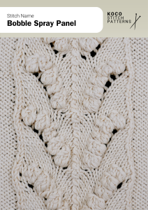 Flowing cables dotted with bobble clusters create a sculptural spray effect, adding texture and movement to statement handknits Close-up of the Bobble Spray Panel stitch pattern in white yarn, showing vertical cable panels adorned with bobble clusters ideal for handknit sweaters, cardigans, and textured knitwear featuring decorative cable stitches