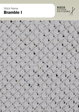 Tightly clustered bobble textures form a dense, pebbled surface, adding warmth and handcrafted charm to cozy knitwear Close-up of the Bramble I stitch pattern in white yarn, showing small rounded clusters creating an even, pebbled texture perfect for handknit blankets, sweaters, and textured knitwear featuring raised stitches