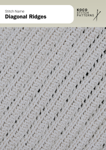 Angled ridges run across the fabric, creating a clean, modern texture with subtle depth and stretch Close-up of the Diagonal Ridges handknit stitch pattern showing evenly spaced diagonal lines in cream yarn, creating a textured, slanted surface ideal for modern knitwear and structured stitch designs