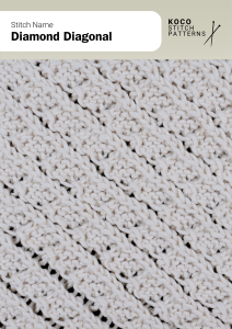 Textured diamond shapes arranged on a diagonal create a structured pattern with subtle geometric charm Close-up of the Diamond Diagonal handknit stitch pattern showing small raised diamond motifs arranged diagonally in cream yarn, forming a textured, geometric design ideal for knitwear and patterned stitch projects