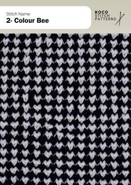 The 2-Colour Bee pattern blends two shades for a bold honeycomb effect Close-up of the 2-Colour Bee stitch in black and white yarn, showing a textured honeycomb-like pattern