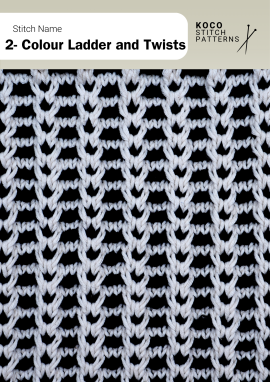 Bold two-colour ladders with small twists, creating striking vertical contrast for modern knits Handknit two-colour ladder and twist pattern with white columns over a dark background