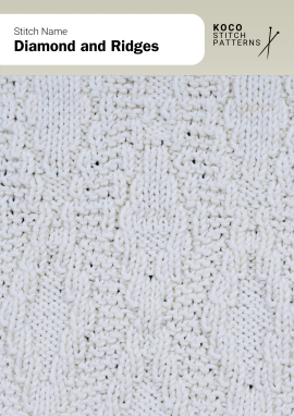 Raised diamonds framed by soft vertical ridges, creating a balanced mix of structure and texture Handknit sample featuring raised diamond shapes set between soft vertical ridges, forming a textured repeating pattern