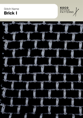 A brick-like two-colour pattern that adds strong geometric structure to knit fabrics Handknit two-colour brick pattern with staggered light blocks over a dark background