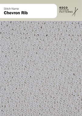 The Chevron Rib stitch features subtle diagonal rib lines that create soft, flowing movement Close-up of the Chevron Rib stitch in cream yarn, showing fine diagonal rib lines creating a soft, textured surface