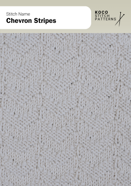 The Chevron Stripes stitch forms narrow V-shaped ridges that create subtle vertical movement Close-up of the Chevron Stripes stitch in cream yarn, showing narrow repeating V-shaped ridges forming a textured chevron pattern