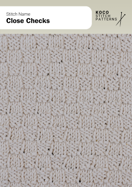 The Close Checks stitch forms a compact grid of textured squares for a neat, woven look Close-up of the Close Checks stitch in cream yarn, showing small, closely spaced textured squares in a tidy grid pattern
