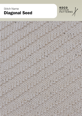 The Diagonal Seed stitch features tiny textured bumps arranged in gentle diagonal rows Close-up of the Diagonal Seed stitch in cream yarn, showing small seed-like bumps forming diagonal textured lines