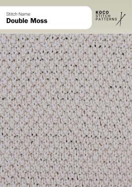 The Double Moss Stitch produces a balanced, bumpy texture that’s soft and reversible Close-up of the Double Moss Stitch in cream yarn, showing a dense, even texture with alternating knit and purl bumps creating a grid-like surface