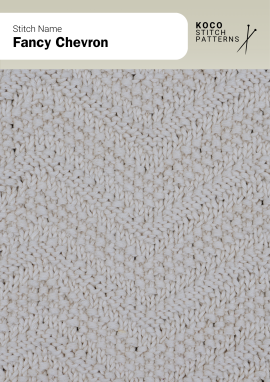 The Fancy Chevron stitch features refined V-shaped ridges that create elegant texture and depth Close-up of the Fancy Chevron stitch in cream yarn, showing fine V-shaped ridges forming a soft chevron texture