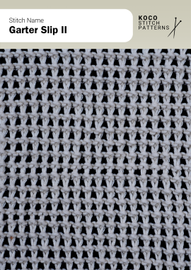 A neat two-colour slip-stitch pattern that forms a tidy grid with subtle texture Handknit two-colour garter slip pattern with small light stitches on a dark background
