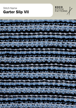 A bold slip-stitch stripe pattern that builds firm horizontal texture in layered colours Handknit multi-colour garter slip pattern with blue and light slipped stitches over dark rows
