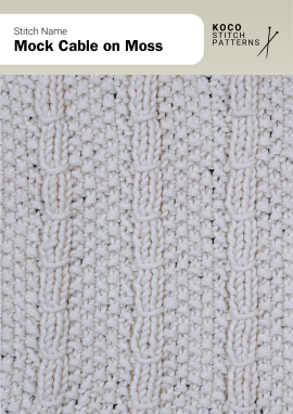 Mock cables set against a moss-stitch base for added depth and tactile contrast Handknit mock cable pattern on moss stitch background with slim cable columns