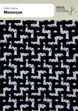 A two-colour slip-stitch pattern forming small interlocking motifs for a bold, graphic look Handknit two-colour mosaic pattern with light geometric shapes on a dark background